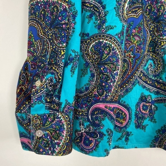Talbots Petite Teal Multicolor Paisley Print Long Sleeve Button Down Shirt - Picture 6 of 16